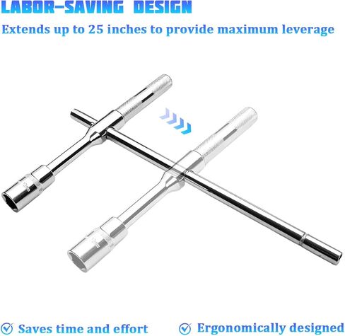 Car Extended Lug Wrench, Heavy Duty 4 Way Vehicle Tire lron Nut Wrench Set with 17/19 and 21/23mm Sockets, Automotive Wheel Changing Bolt Nut Removal Tool, Universal for SUV RV Pickup in Saudi Arabia