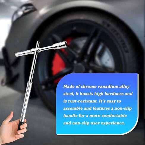Car Extended Lug Wrench, Heavy Duty 4 Way Vehicle Tire lron Nut Wrench Set with 17/19 and 21/23mm Sockets, Automotive Wheel Changing Bolt Nut Removal Tool, Universal for SUV RV Pickup in Saudi Arabia