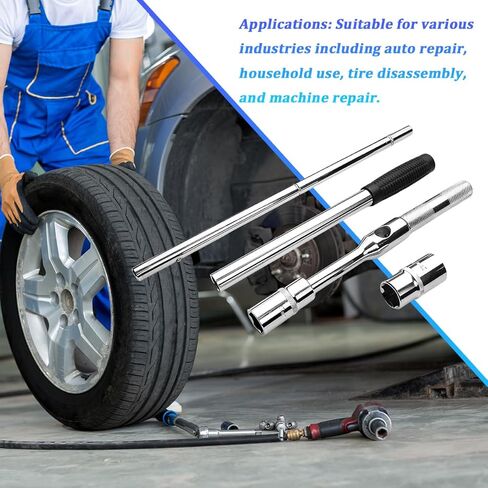 Car Extended Lug Wrench, Heavy Duty 4 Way Vehicle Tire lron Nut Wrench Set with 17/19 and 21/23mm Sockets, Automotive Wheel Changing Bolt Nut Removal Tool, Universal for SUV RV Pickup in Saudi Arabia