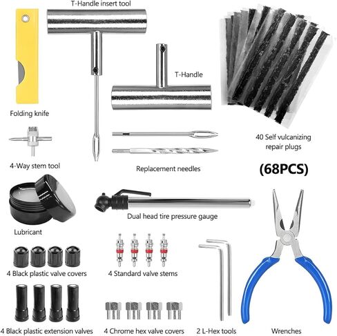 68 PCS Tire Repair Kit, Heavy Duty Tire Repair Tool Set to Fix Punctures & Plug Flats, Universal Puncture Patch Kit for Car Motorcycle Truck Tractor ATV RV Trailer in Kuwait