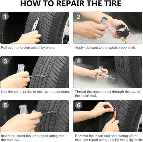 68 PCS Tire Repair Kit, Heavy Duty Tire Repair Tool Set to Fix Punctures & Plug Flats, Universal Puncture Patch Kit for Car Motorcycle Truck Tractor ATV RV Trailer in Kuwait