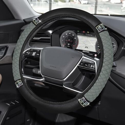 غطاء عجلة قيادة السيارة اللامع، واقي عجلة القيادة من حجر الراين، غطاء عجلة مرن للسيارة من الكريستال الماسي اللامع مقاس 14.5 إلى 15 بوصة، ملحقات السيارات للنساء تناسب المركبات (أحمر خمري) in Kuwait