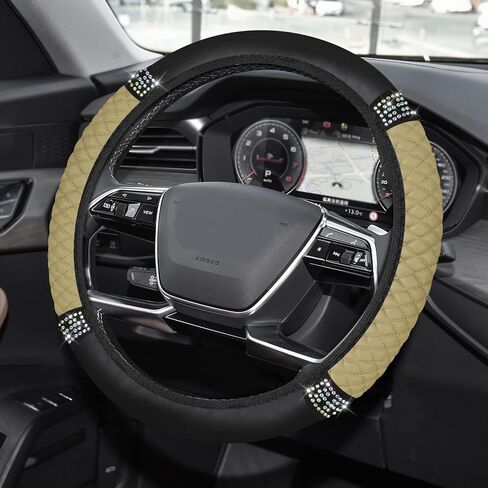 غطاء عجلة قيادة السيارة اللامع، واقي عجلة القيادة من حجر الراين، غطاء عجلة مرن للسيارة من الكريستال الماسي اللامع مقاس 14.5 إلى 15 بوصة، ملحقات السيارات للنساء تناسب المركبات (أحمر خمري) in Kuwait