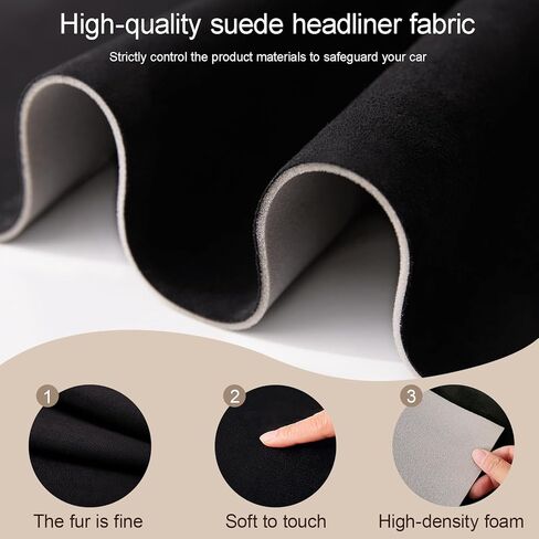 Suede Headliner Fabric 98" L × 58" W with Foam Backing, Tubular Packaging with 5-Piece Headliner Tool Kit, Black Interior Replacement Material for Car/SUV/MPV/Truck Roof and Home DIY in Saudi Arabia