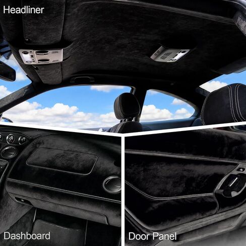 Suede Headliner Fabric 98" L × 58" W with Foam Backing, Tubular Packaging with 5-Piece Headliner Tool Kit, Black Interior Replacement Material for Car/SUV/MPV/Truck Roof and Home DIY in Saudi Arabia