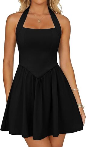 Womens Summer Halter Square Neck Sleeveless Mini Dress 2026 Cute A-line Flowy Graduation Cocktail Party Short Dresses in Saudi Arabia