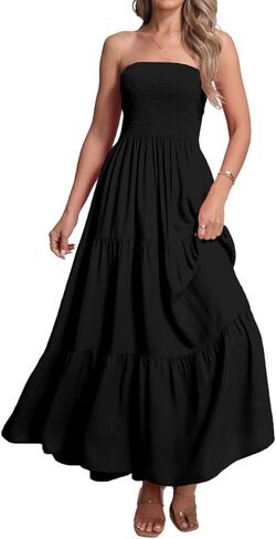 Women's Casual Off Shoulder Maxi Dress Strapless Tube Top Bohemian Beach Long Dresses 092 in Saudi Arabia
