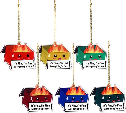 Sieral 6 Pcs Christmas Dumpster Fire Hanging Ornament Bulk Emotional Support Positive Funny Pendant Employee Appreciation Gift Thank You Gifts for Team Coworkers Teacher Xmas Tree Decor (Green) in Kuwait