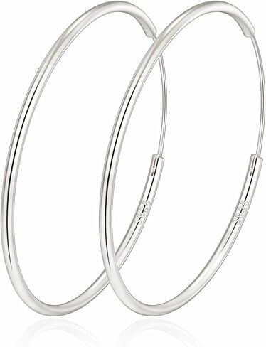 OOOPEL 925 Sterling Silver Earrings Thin Endless Hoop Earring Lightweight Hypoallergenic Big Hoops Earring for Women Large Silver Hoop Earrings 30/40/50/60/70mm in Kuwait