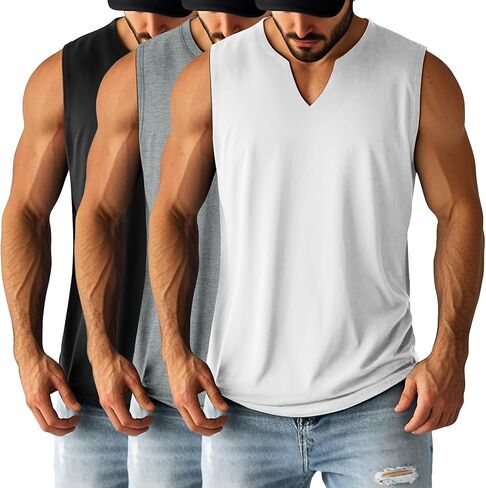 Ficerd 3 Pack Men's Men's Big Muscle Tank Tops Cotton v Neck Diveless Dirtts بالإضافة in Kuwait