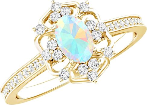 Genuine Ethiopian Opal Diamond Engagement Ring in Silver, Aaa Quality, Vintage Opalescent Ring - Gift For Special occasions in Saudi Arabia
