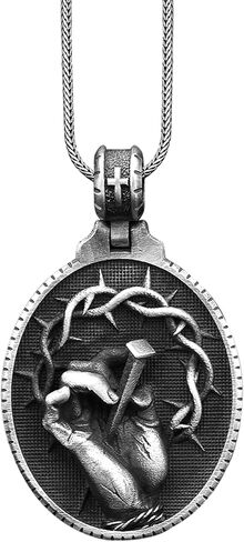 باي سيلفر ستون - قلادة يد يسوع للرجال باللون الفضي، قلادة فريدة من نوعها منقوش عليها المسيح المقدس in Kuwait
