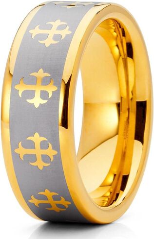 سخيفة الملوك 8mm الذهب الأصفر كربيد التنغستن خاتم الزواج الصليب خاتم الزواج الدينية in Kuwait