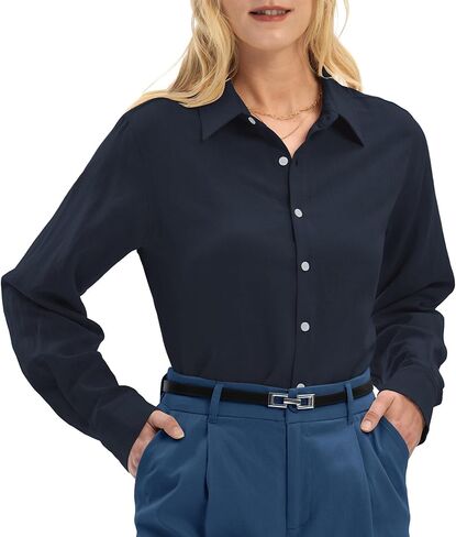 Linen Shirts for Women Regular Fit Lyocell Long Sleeve Casual Collared Tops Breathable Work Business in Saudi Arabia
