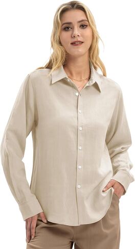 Linen Shirts for Women Regular Fit Lyocell Long Sleeve Casual Collared Tops Breathable Work Business in Saudi Arabia