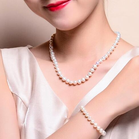 3PCS Pearl Jewelry Set for Women, Faux Pearl Necklace Bracelet Earrings Set, Round Pearl Costume Accessories for Brides Wedding Gift in Saudi Arabia