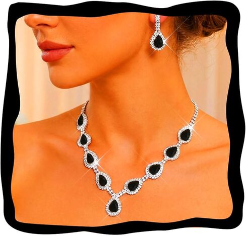 Aukmla Silver Bridal Wedding Jewelry Set Sparkly Crystal Wedding Necklace Earrings Sets Rhinestone Prom Jewelry for Women and Brides in Saudi Arabia