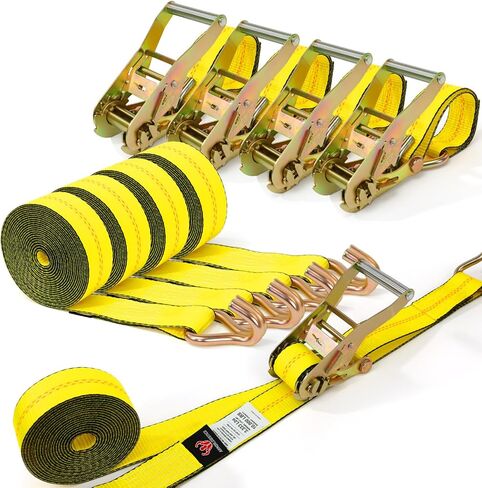 4 Pack 20ft Ratchet Straps Heavy Duty, 10,000 LBS Break Strength, 2" x 20' Heavy Duty Cargo Straps with Double J Hooks, Cargo Tie Down Straps Perfect for Truck, Trailers, Moving Appliances (Green) in Kuwait