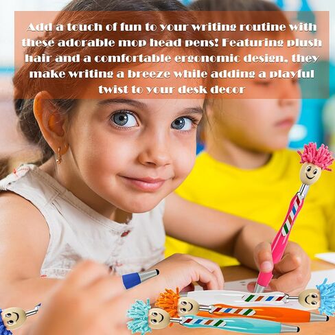 24 Pcs Mop Head Pens Plush Hair Head Ballpoint Funny Office Writing Click Mophea Topper Pens Cute Cartoon Signing Pen Stylus Touch Screen Gift for Afro Kids Adult with Smile in Kuwait