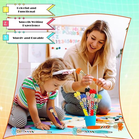 24 Pcs Mop Head Pens Plush Hair Head Ballpoint Funny Office Writing Click Mophea Topper Pens Cute Cartoon Signing Pen Stylus Touch Screen Gift for Afro Kids Adult with Smile in Kuwait