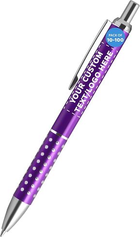 DISCOUNT PROMOS Personalized Retractable Rhinestone Accent Pens Set of 10/50/100, Bulk Plastic Pens Customizable Text Logo - Purple in Kuwait
