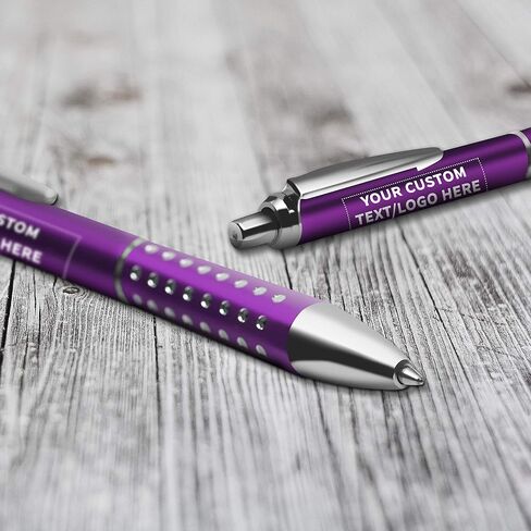 DISCOUNT PROMOS Personalized Retractable Rhinestone Accent Pens Set of 10/50/100, Bulk Plastic Pens Customizable Text Logo - Purple in Kuwait