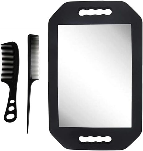 Handle Mirror – Large Hand held Mirror with Comb Set,Barber Mirrors Handheld,Salon Hand Mirrors - Barbershop Hair Salon Equipment Hairstylist and Barber Accessories in Kuwait