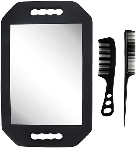 Handle Mirror – Large Hand held Mirror with Comb Set,Barber Mirrors Handheld,Salon Hand Mirrors - Barbershop Hair Salon Equipment Hairstylist and Barber Accessories in Kuwait