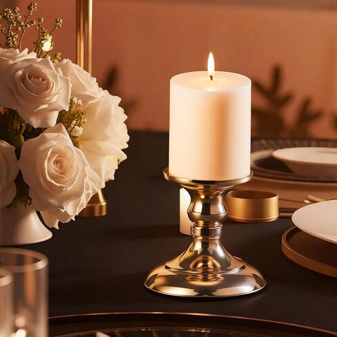 Pillar Candle Holder,Metal Candlestick Holders,Gold Candlesticks for Wedding Theme Party Table Centerpiece Decor Dining Room Birthday Holiday (Candlestick 6216- Small) in Saudi Arabia