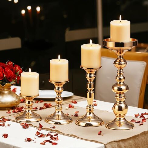 Pillar Candle Holder,Metal Candlestick Holders,Gold Candlesticks for Wedding Theme Party Table Centerpiece Decor Dining Room Birthday Holiday (Candlestick 6216- Small) in Saudi Arabia