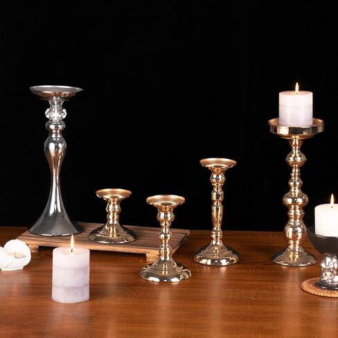 Pillar Candle Holder,Metal Candlestick Holders,Gold Candlesticks for Wedding Theme Party Table Centerpiece Decor Dining Room Birthday Holiday (Candlestick 6216- Small) in Saudi Arabia