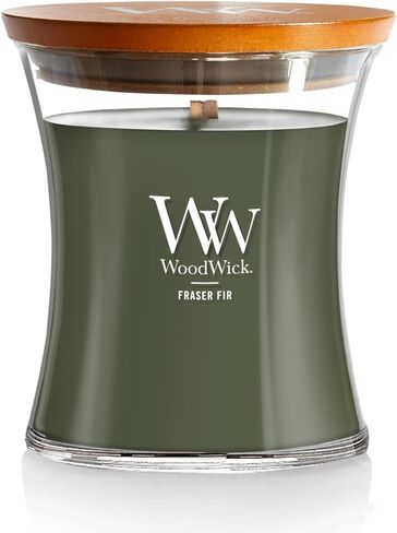 WoodWick Medium Hourglass Candle, Fraser Fir - Premium Soy Blend Wax, Pluswick Innovation Wood Wick, Made in USA in Kuwait
