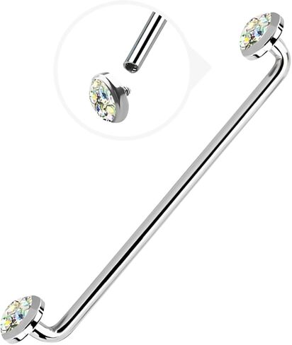 Luxe Modz 316L Surgical Steel 14G Internally Threaded 32mm 28mm 25mm 22mm 19mm 16mm Staple Surface Barbell With 5mm Titanium Tops Flat Bezel Set Ferido Multi Gems Surface Tragus Piercing Jewelry in Saudi Arabia