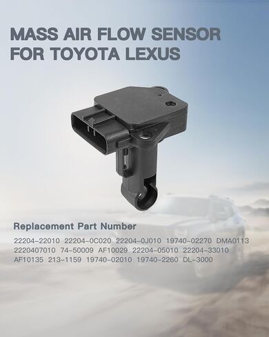 مستشعر تدفق الهواء الشامل MAF 22204-22010 متوافق مع تويوتا ولكزس - يناسب كورولا، ماتريكس، كامري، RAV4، هايلاندر، أفالون، سكيون، ES300، RX300 - يستبدل OE 22204-0D030 22204-07010 in Kuwait