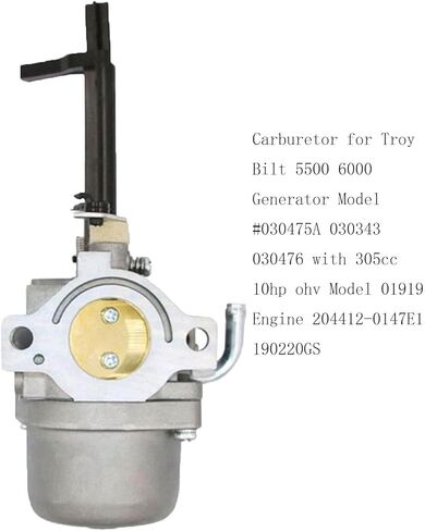Compatible with Carburetor for Troy Bilt 5500 6000 Generator Model #030475A 030343 030476 with 305cc 10hp ohv Model 01919 Engine 204412-0147E1 190220GS in Kuwait
