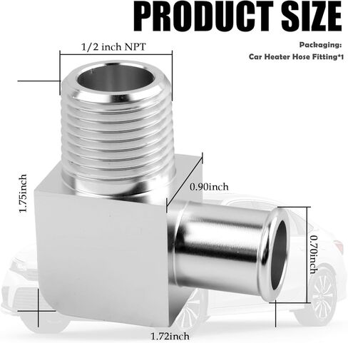 90° Car Heater Hose Fitting,Aluminum Alloy Cars Heater Hose Connector from 1/2 NPT to 5/8 Barb,Professional Elbow Fitting for Heaters Hoses Car Accessories for Cars SUVs in Kuwait