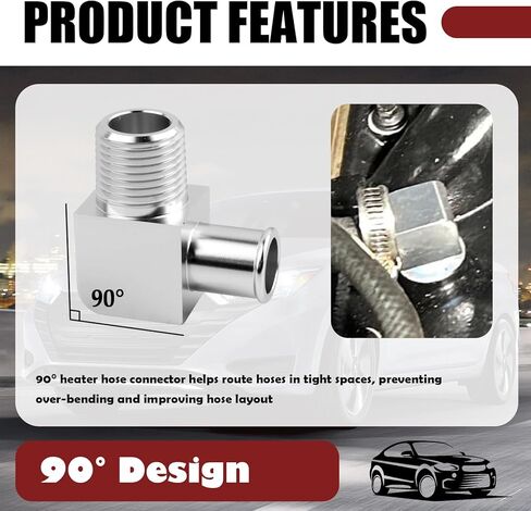 90° Car Heater Hose Fitting,Aluminum Alloy Cars Heater Hose Connector from 1/2 NPT to 5/8 Barb,Professional Elbow Fitting for Heaters Hoses Car Accessories for Cars SUVs in Kuwait