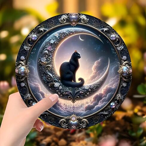 Colorful Acrylic Suncatcher, Enchanted Moonlit Cat 7-inch Hanging Window Decor with Printed Stained Glass Style Design Sun Catcher, Gift Idea & Garden Ornament Indoor Outdoor Use in Saudi Arabia