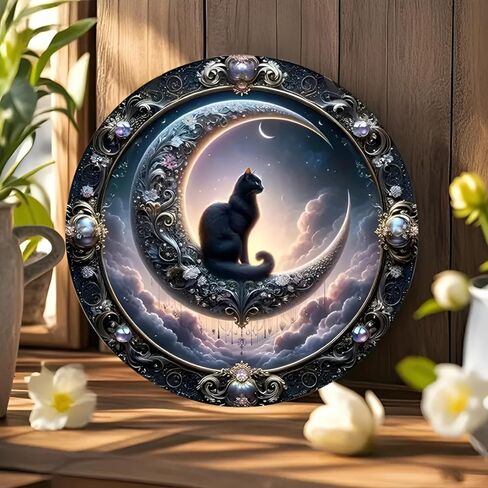 Colorful Acrylic Suncatcher, Enchanted Moonlit Cat 7-inch Hanging Window Decor with Printed Stained Glass Style Design Sun Catcher, Gift Idea & Garden Ornament Indoor Outdoor Use in Saudi Arabia