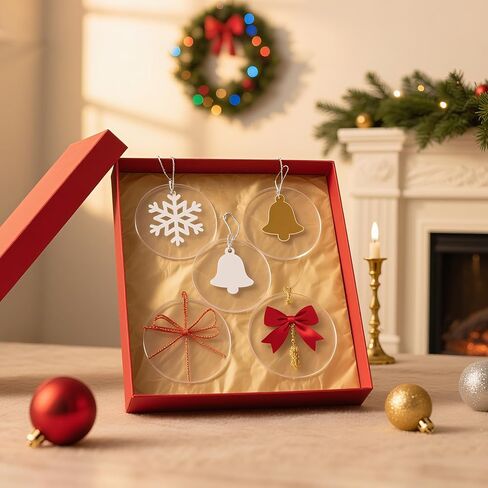 Joyclub 25 Pcs 3'' Clear Acrylic Ornament Blanks Bulk, Round Plastic Circles with Hole & Hanging Wires, Clear Acrylic Discs for Vinyl, Engraving, Painting, Gift Tags & Christmas Tree Decor in Kuwait