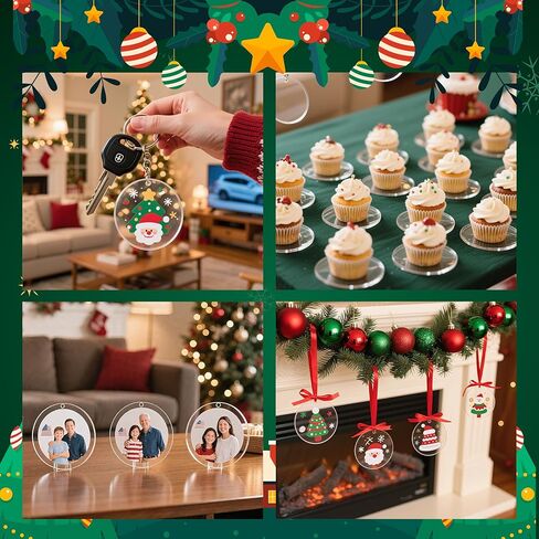 Joyclub 25 Pcs 3'' Clear Acrylic Ornament Blanks Bulk, Round Plastic Circles with Hole & Hanging Wires, Clear Acrylic Discs for Vinyl, Engraving, Painting, Gift Tags & Christmas Tree Decor in Kuwait