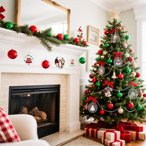 Joyclub 25 Pcs 3'' Clear Acrylic Ornament Blanks Bulk, Round Plastic Circles with Hole & Hanging Wires, Clear Acrylic Discs for Vinyl, Engraving, Painting, Gift Tags & Christmas Tree Decor in Kuwait