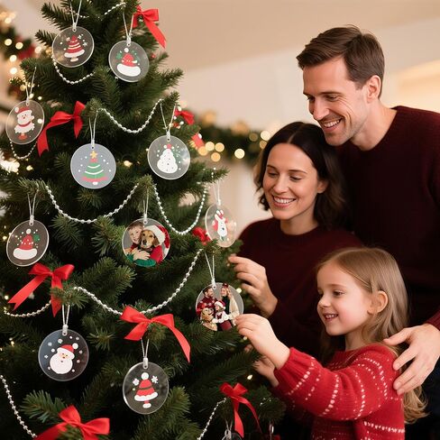 Joyclub 25 Pcs 3'' Clear Acrylic Ornament Blanks Bulk, Round Plastic Circles with Hole & Hanging Wires, Clear Acrylic Discs for Vinyl, Engraving, Painting, Gift Tags & Christmas Tree Decor in Kuwait