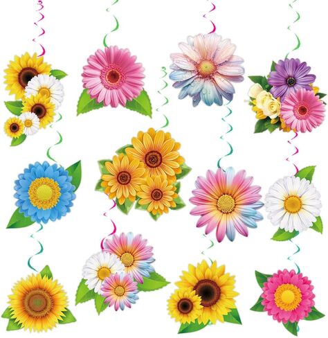 ديكور معلق حلزوني لعباد الشمس - 12 قطعة من دوامات الفراشة الزهرية لاستحمام الطفل، وعيد الأم، وحفلات الزفاف، والديكورات الورقية + PVC (مجموعة البطاقات + اللوالب) in Kuwait