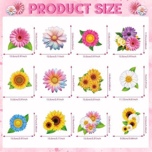 ديكور معلق حلزوني لعباد الشمس - 12 قطعة من دوامات الفراشة الزهرية لاستحمام الطفل، وعيد الأم، وحفلات الزفاف، والديكورات الورقية + PVC (مجموعة البطاقات + اللوالب) in Kuwait