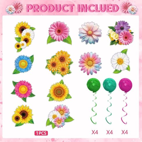 ديكور معلق حلزوني لعباد الشمس - 12 قطعة من دوامات الفراشة الزهرية لاستحمام الطفل، وعيد الأم، وحفلات الزفاف، والديكورات الورقية + PVC (مجموعة البطاقات + اللوالب) in Kuwait