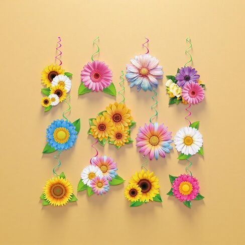 ديكور معلق حلزوني لعباد الشمس - 12 قطعة من دوامات الفراشة الزهرية لاستحمام الطفل، وعيد الأم، وحفلات الزفاف، والديكورات الورقية + PVC (مجموعة البطاقات + اللوالب) in Kuwait