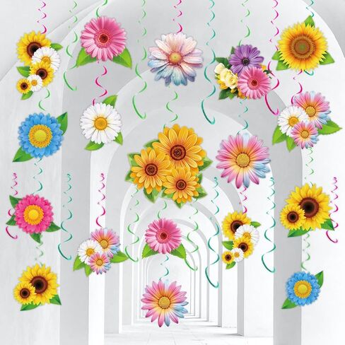 ديكور معلق حلزوني لعباد الشمس - 12 قطعة من دوامات الفراشة الزهرية لاستحمام الطفل، وعيد الأم، وحفلات الزفاف، والديكورات الورقية + PVC (مجموعة البطاقات + اللوالب) in Kuwait