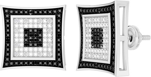 Dazzlingrock Collection 0.12 Carat (ctw) Round Black & White Diamond Cluster Square Stud Earrings for Women in Gold & Sterling Silver in Saudi Arabia