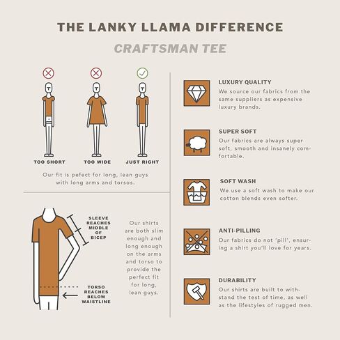 تي شيرت Lanky Llama (جديد) كرافتسمان برقبة دائرية | مناسب للرجال النحيفين والطويلين | مزيج من القطن/البوليستر الممشط 65/35 in Kuwait